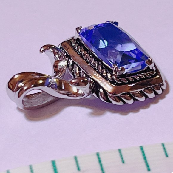 NEW Blue Cushion Cut GEMSTONE Silver Pendant - 925 SILVER - Picture 1 of 8